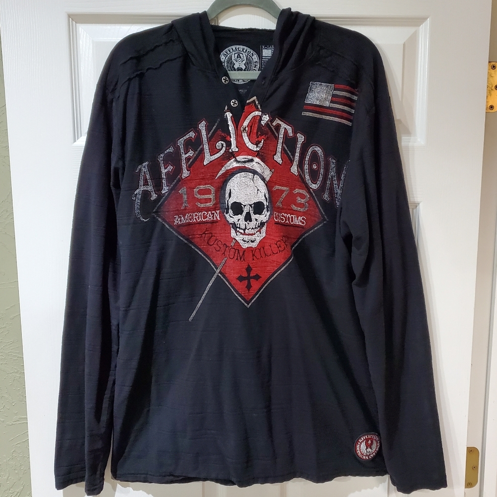 NWOT - Affliction Long Sleeve Ribbed Hoodie - "Kustom Killers"